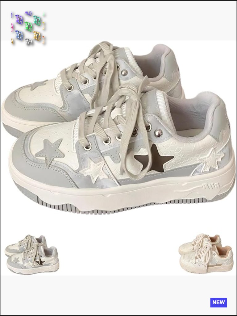 Chunky Platform Sneakers Y2k Aesthetic Star Details Walking Shoes Comfort